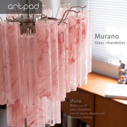 Designer Murano Ceiling Chandeliers Pink Colorful Glass LED Hanging Pendant Lights for Living Dining Room Bar Villa Art Lighting