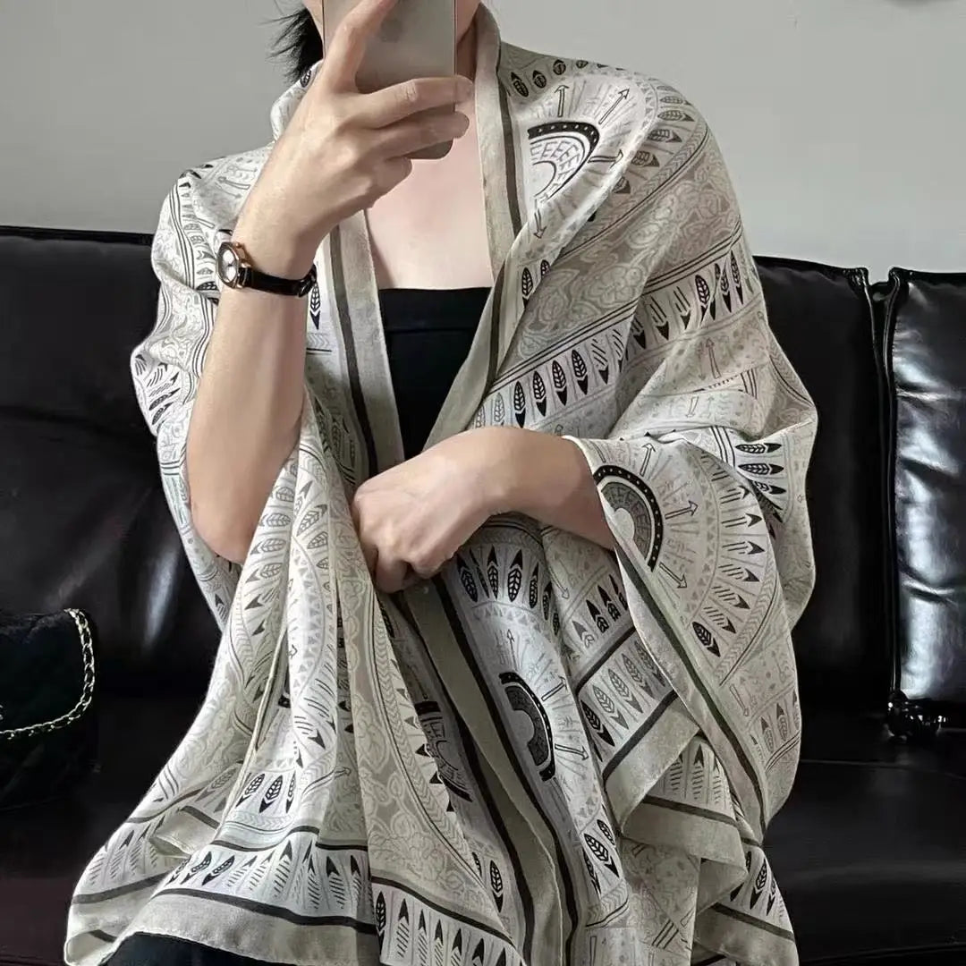 Chunqiu Retro Cotton and Linen Scarf for Women, New Summer UV Protection Shawl, Long-Length Ethnic Style, Versatile for Travel a