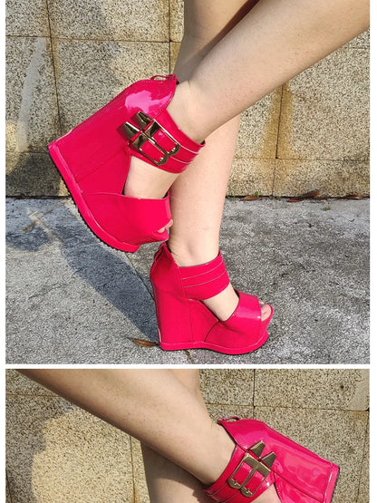 Casual Wedges Thick Platform Sandals 2024 New Women Stage Performance High Heels 14CM Summer Cross-dressing Shoes With Zipper