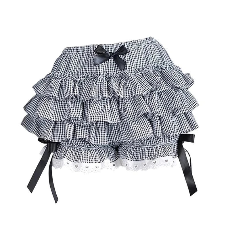 Pink Pleated panties woman pumpkin cute panties bow knot lolita safety shorts vintage pants victorian bloomers