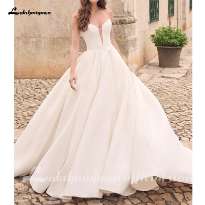 Lakshmigown Off The Shoulder Crepe Satin A-Line Bridal Gowns For Formal Party Floor Length Wedding Dress Vestidos Customized