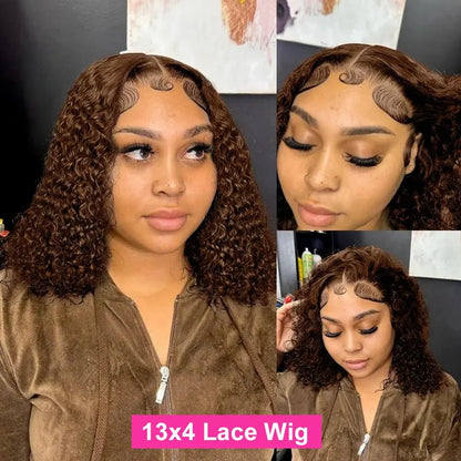 Water Wave 13x4 Lace Front Human Hair Wig Short Bob Wig For Women 4x4 5x5 HD Lace Closure Wigs Curly Human Hair Wig 200% Density