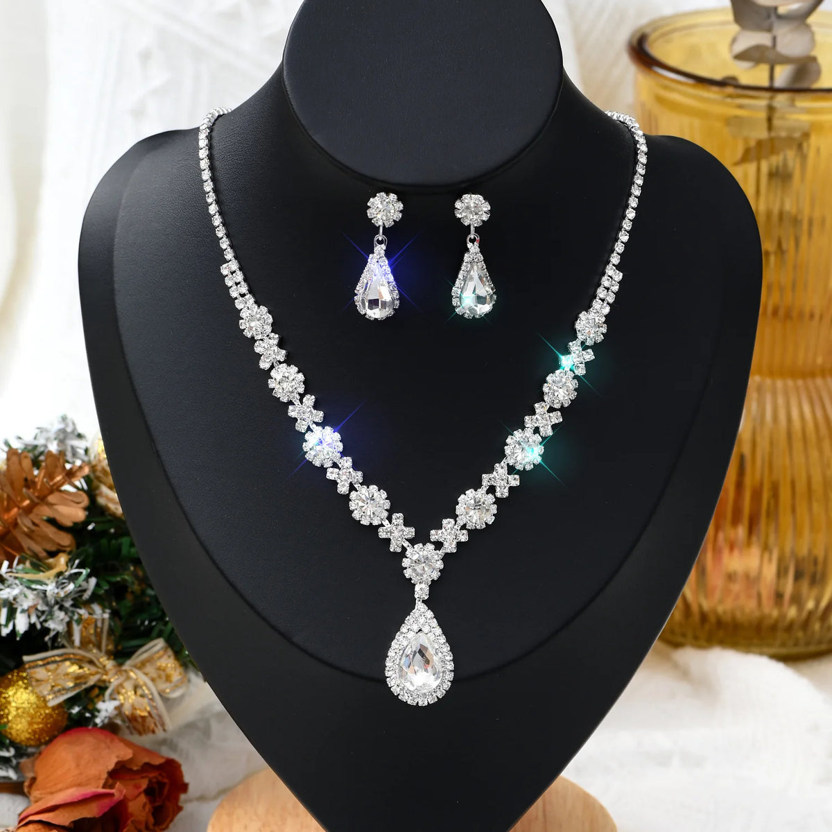 1 Set Of Fashionable Copper Inlaid Claw Chain Necklace, Earrings, Jewelry Set, Women's Wedding Banquet Party Daily Necessities