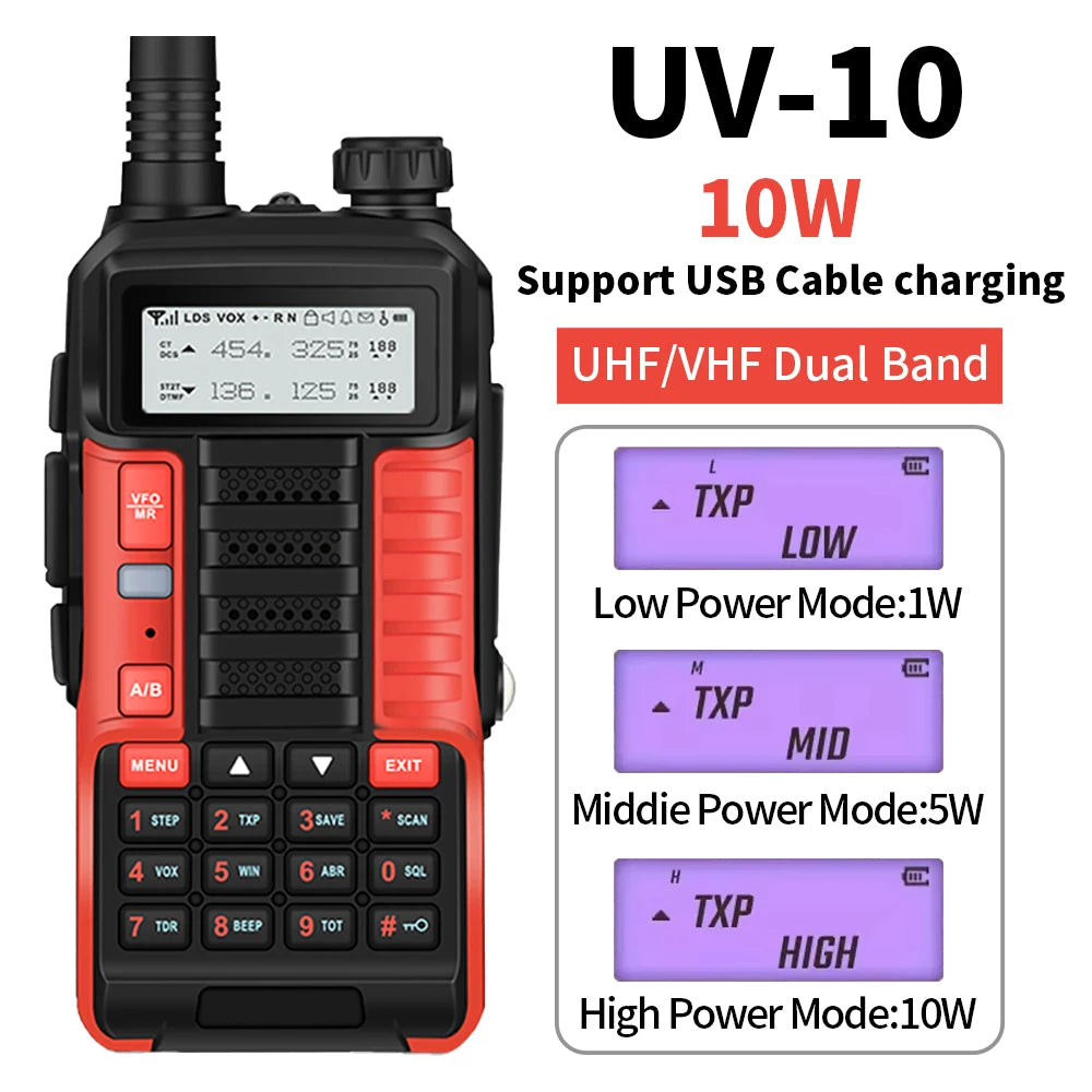 1PC Baofeng UV-10R Dual Band HF Transceiver High Power 10W Professional UV10R Walkie Talkie Long Distance Two Way Ham Radio