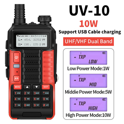 1PC Baofeng UV-10R Dual Band HF Transceiver High Power 10W Professional UV10R Walkie Talkie Long Distance Two Way Ham Radio