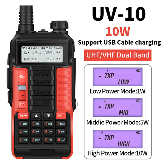 1PC Baofeng UV-10R Dual Band HF Transceiver High Power 10W Professional UV10R Walkie Talkie Long Distance Two Way Ham Radio