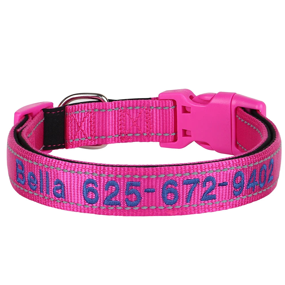 Embroidered Nylon Dog Collar Free Custom Dogs Collar Reflective Pet ID Name Phone No. For Small Medium Large Dogs Pug Adjustable