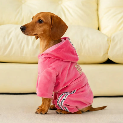 Soft Velvet Dog Jumpsuit Puppy Pajamas Onesie with Hoodie Pet Apparel Spring Autumn Cozy Dog Clothes for Small Medium Dogs