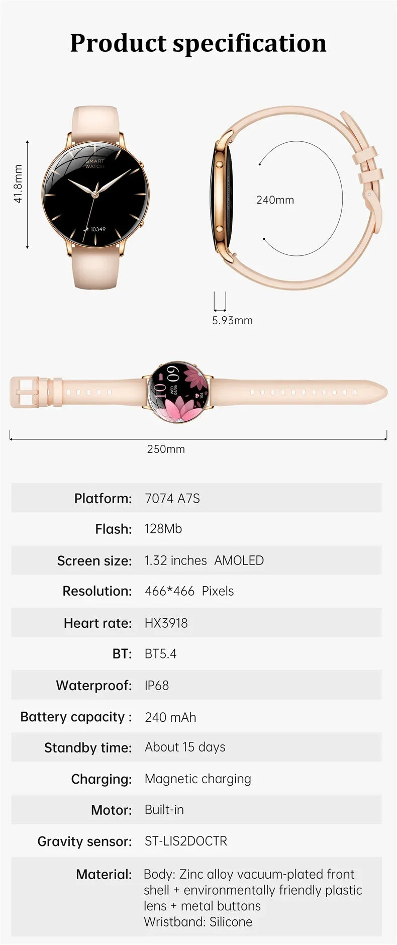 2026 Ultra-Thin Women Smart Watch AMOLED HD GPS Track Always-On Time Display LED Flashlight Bluetooth Call Waterproof Smartwatch