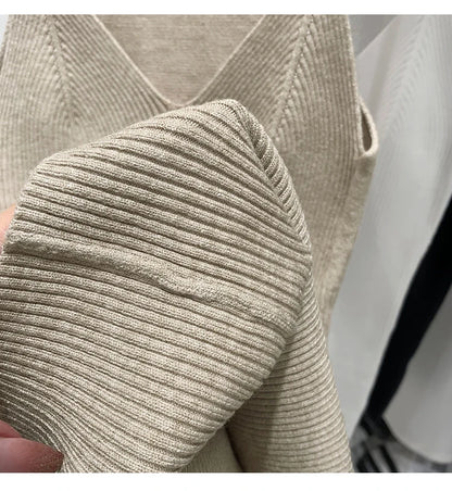 2026 Women Summer Style Sleeveless Vest Solid Color Slim Fit V Neck Knitted Top Fashionable Versatile Base Layer Knit Tank Tops