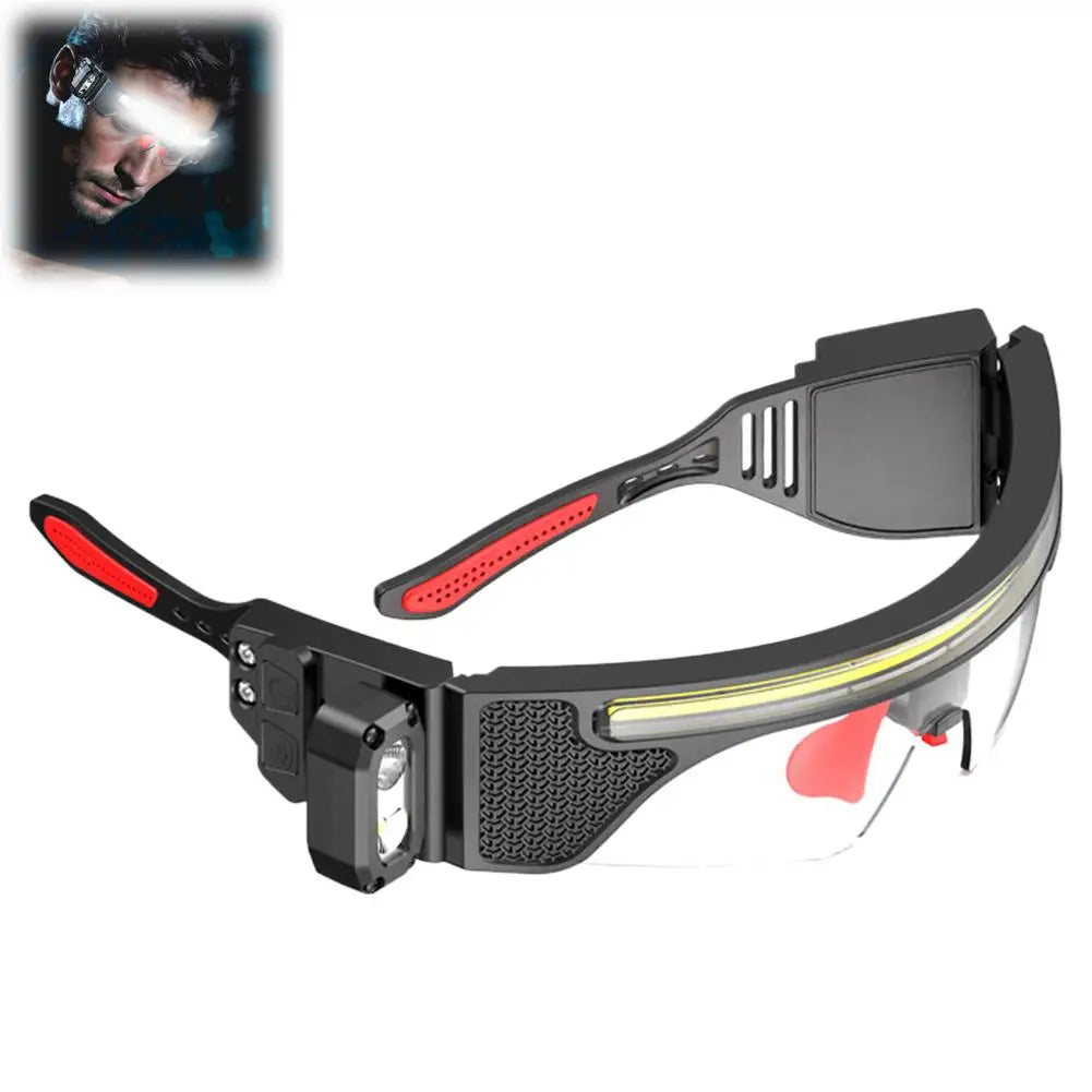 Smart Sensor LED Glasses Lamp Dual Color Light Protective Goggles USB Charging Long Lasting IPX6 Waterproof For Working Fishing