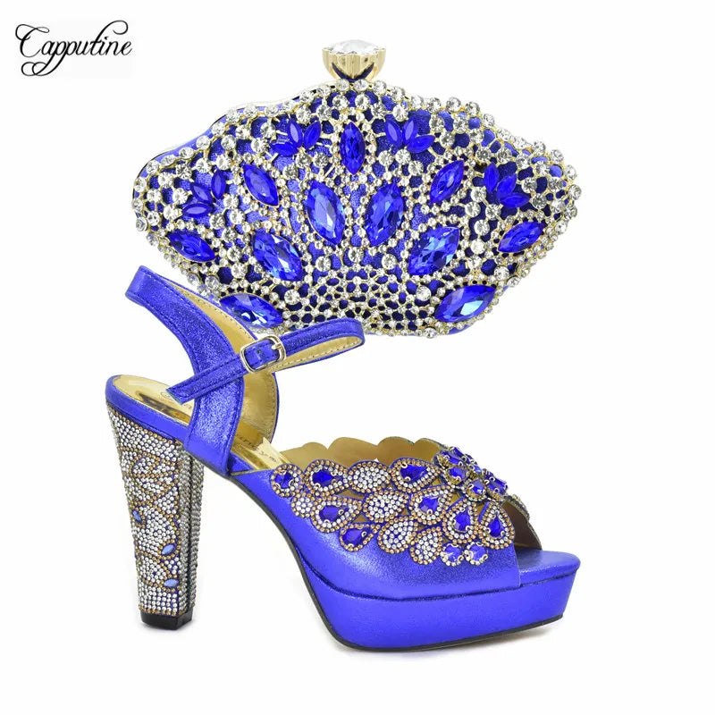 Luxury Wine Women Shoes and Bag to Match African Lady Summer Sandals Match With Handbag High Heels Pumps Purse 938-44 10.5CM