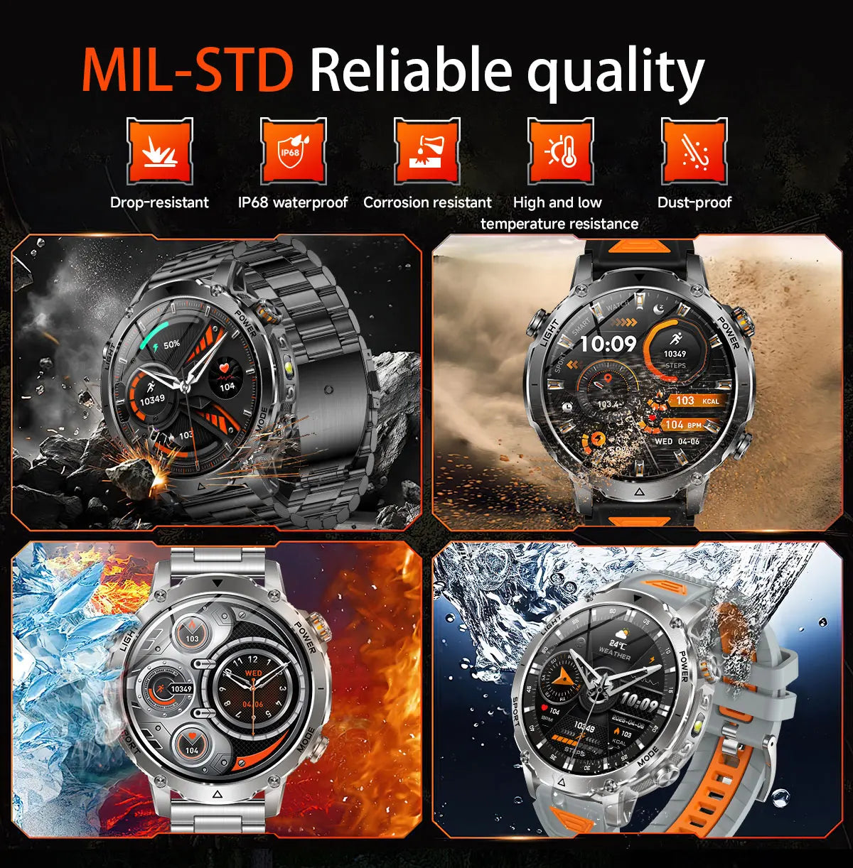 Brand+1400mAh Big Battery Smartwatch Men 1.7" AMOLED 200-Day Standby Swim Diving Waterproof GPS Military Tactical SOS 100 Sports