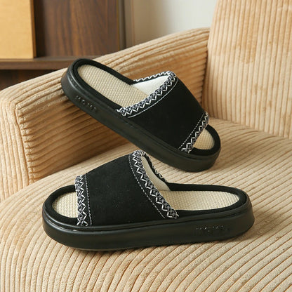 Hemp Casual Women's Slippers Home Spring Summer Luxury Designer Woman Shoes Flat Fashion Indoor Footwear Elegant Platform Slides