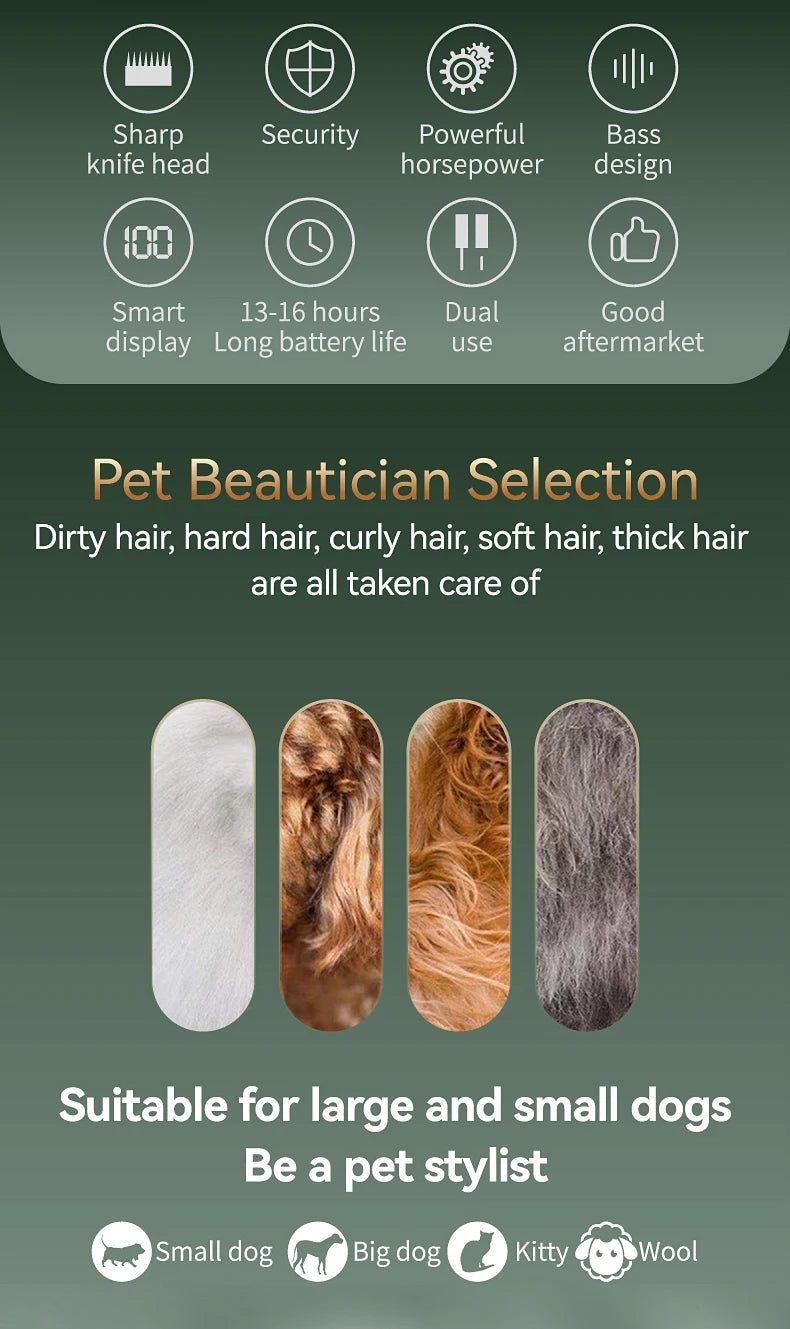 Fenice Cordless Rechargeable Pet Clipper Low Noise Professional Pet Hair Cutting Machine Grooming Trimmer Shaver Kit for Animals