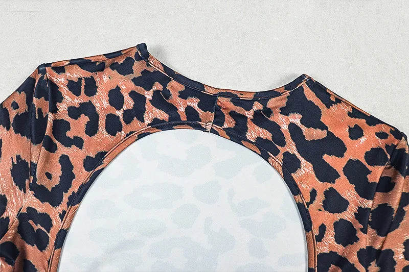Popular Leopard Jumpsuits Sexy Mesh Thin Short Sleeve Round Neck Skinny Overalls Female Classic Attractive One Piece