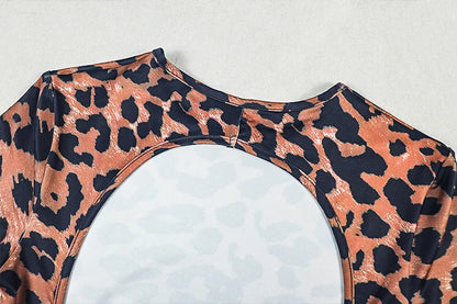 Popular Leopard Jumpsuits Sexy Mesh Thin Short Sleeve Round Neck Skinny Overalls Female Classic Attractive One Piece