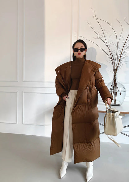 High end Ultra long White goose down Jacket For women Winter 2025 New Fashion Down Coat Female Thicken Parka Overcoat with belt