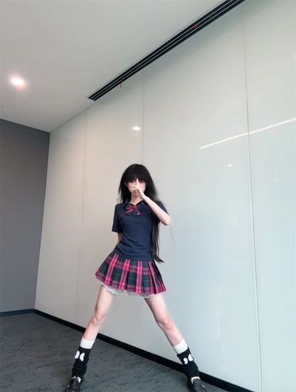 Japanese JK Uniform Polo Shirt and Skirt Suit Spring and Summer Wear Genuine All-match College Style Female Cute Lady Quiet