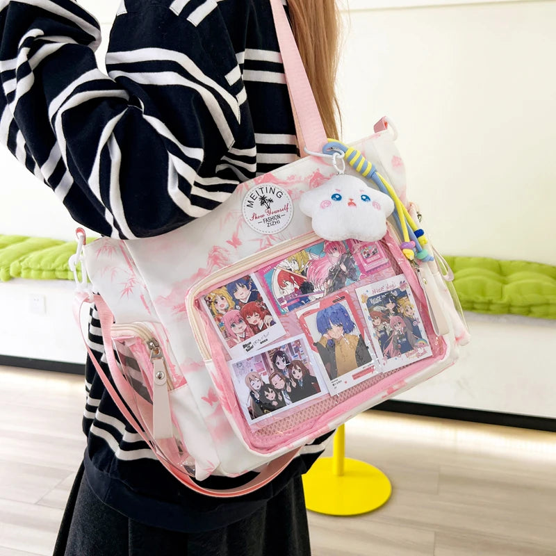New Sweet Cute Ulzzang Y2K Ita Bags Subculture Dopamine Transparent Display Cool Tote Bag Aesthetic Lace DIY Badge Shoulder Bag