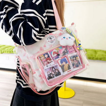 New Sweet Cute Ulzzang Y2K Ita Bags Subculture Dopamine Transparent Display Cool Tote Bag Aesthetic Lace DIY Badge Shoulder Bag