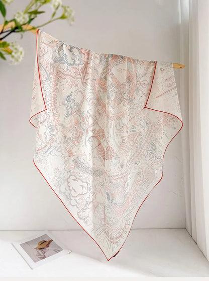 100% Mulberry Silk Scarf Long Lace Trim Neckerchief All Match Chic Ladies Portable Outdoor Daily Decor Neck Band Ornament