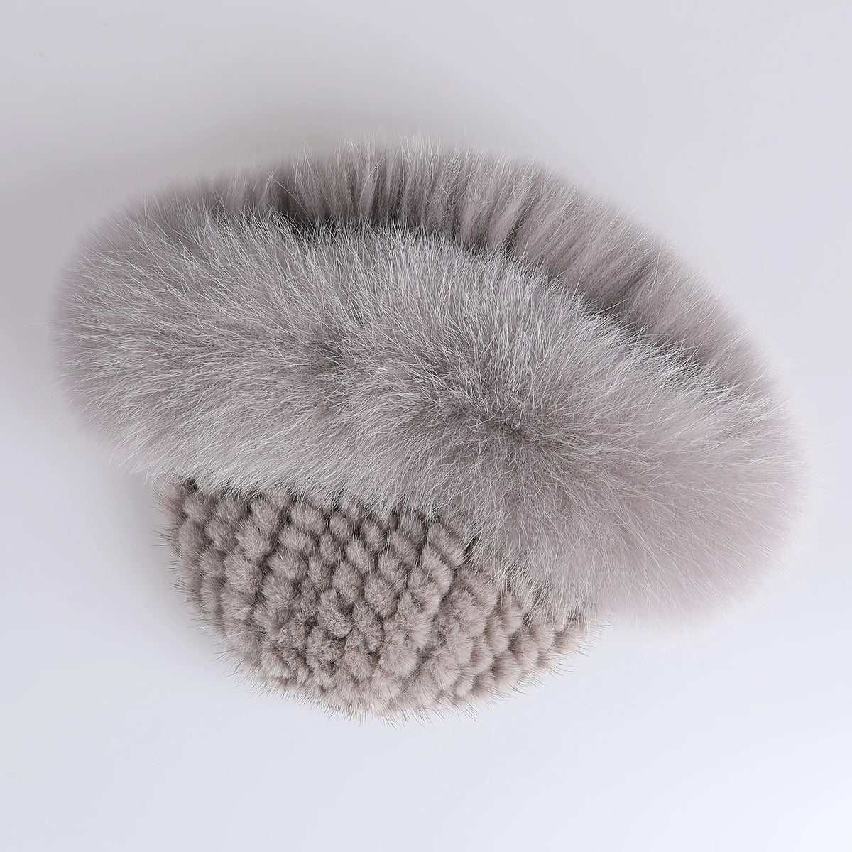 Women's Winter Warm Genuine Premuim Mink Fur Knitted Bucket Hat Furry Real Fur Caps Big Fox Fur Trim Brim Adjustable