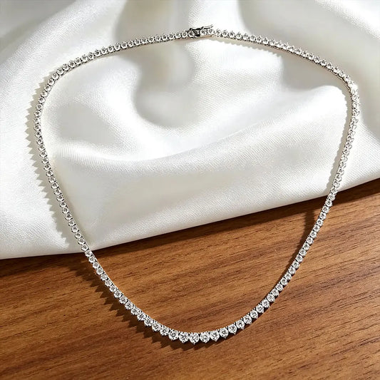 Kanolan Moissanite Tennis Necklace for Women 925 Sterling Silver 18K White Gold 3 Claw Graduated Necklace Luxury Wedding Jewelry