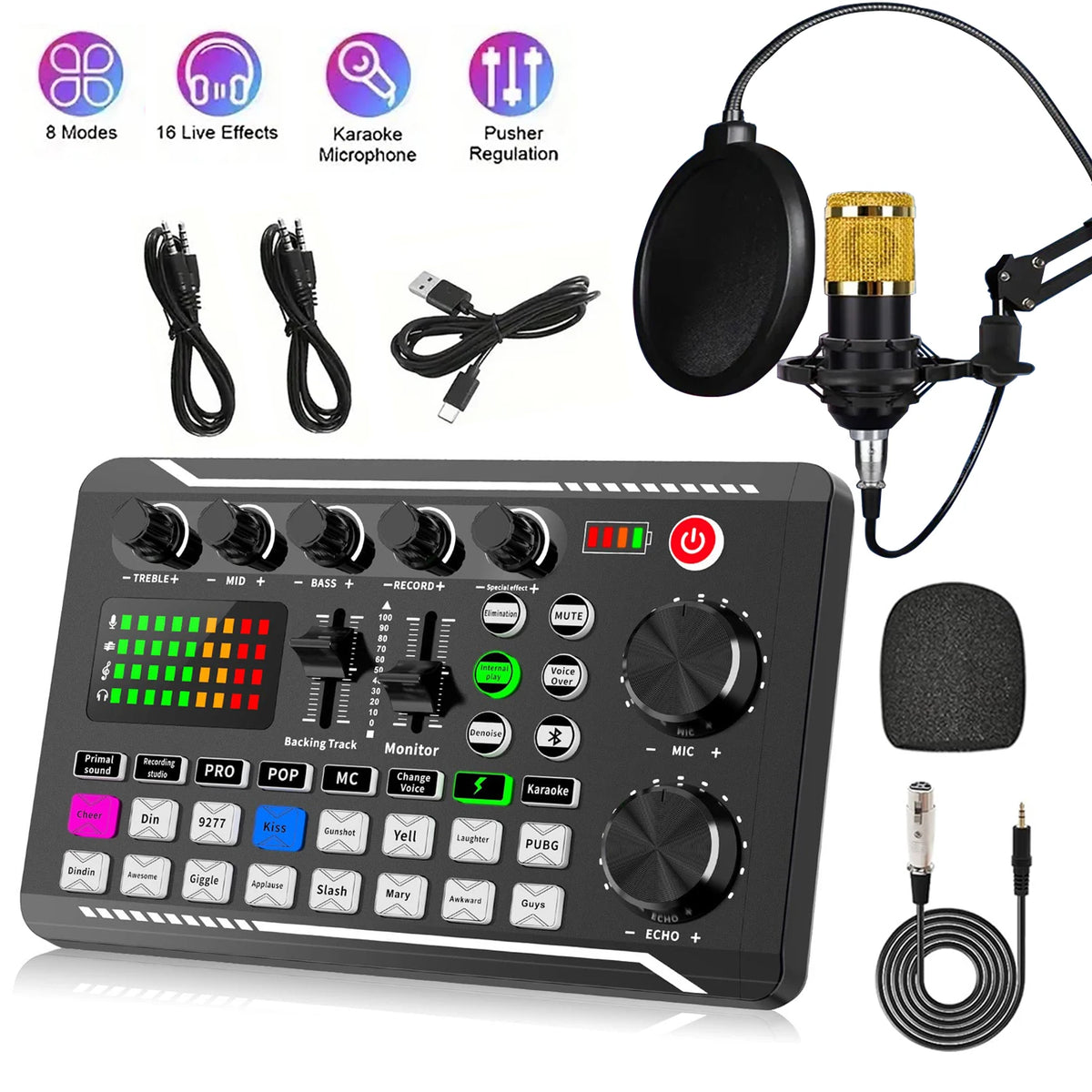 F998 Podcast Live Equipment Bundle, Professional Live Sound Card with Microphone Set Mixer Recording Studio Package Music Singin