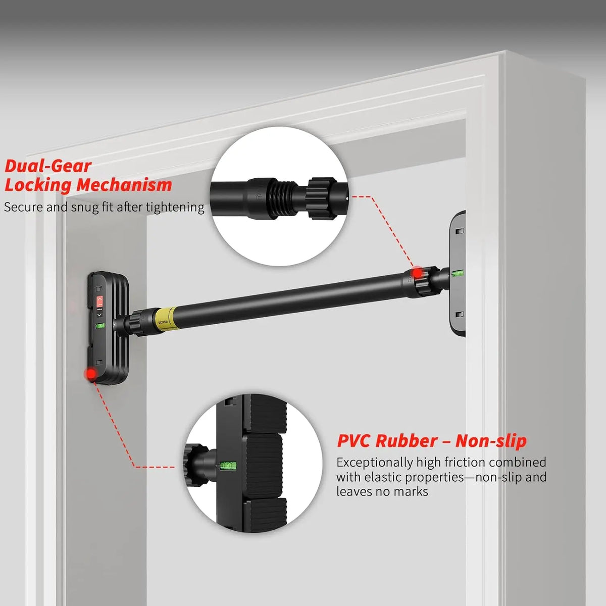 Tacleekii Heavy Duty Doorway Pull Up Bar Adjustable Width 72-95cm No-Screw Installation, Locking Mechanism, Level Meter, Anti-Slip, 440lbs Capacity – Home Gym Strength Trainer
