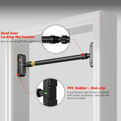 Tacleekii Heavy Duty Doorway Pull Up Bar Adjustable Width 72-95cm No-Screw Installation, Locking Mechanism, Level Meter, Anti-Slip, 440lbs Capacity – Home Gym Strength Trainer