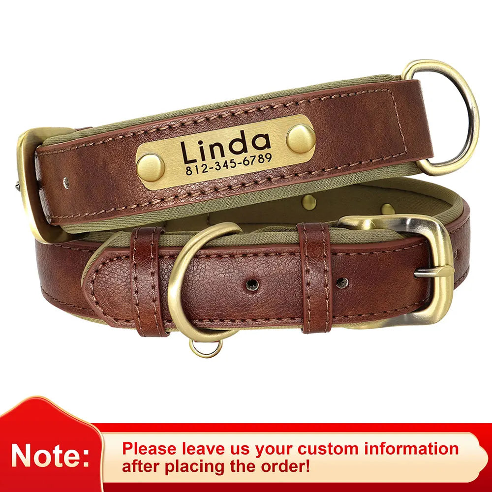 Personalized PU Leather Dog Collar Soft Padded Dog Collars Free Custom Pet ID Name Necklace for Small Medium Large Dogs Pitbull