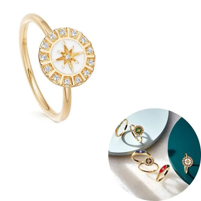 24K Gold Plated Colorful Crystal Gold Rings Turquoise Engagement Wedding Anniversary Ring Light Luxury Fashion Jewelry Gifts A40