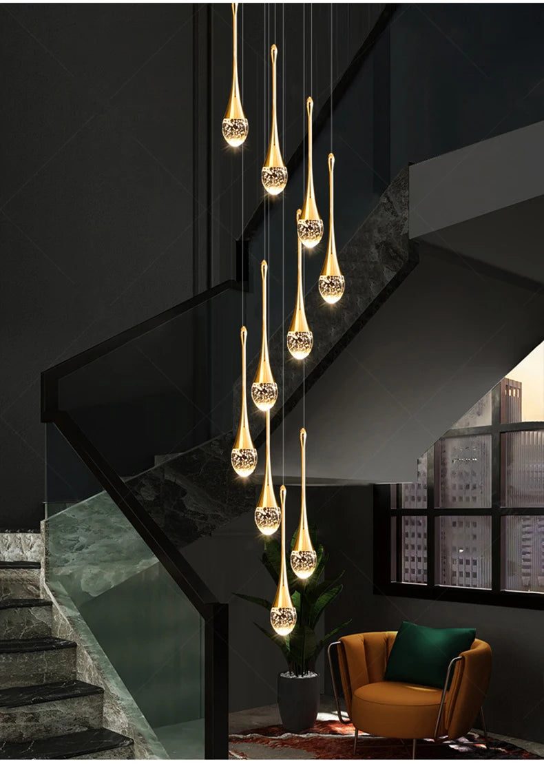 Crystal Luxury Chandelier Villa Staircase Living Room Hanging Lamp Bedroom Bedside LED Light Hotel Lobby Crystal Pendant Lights