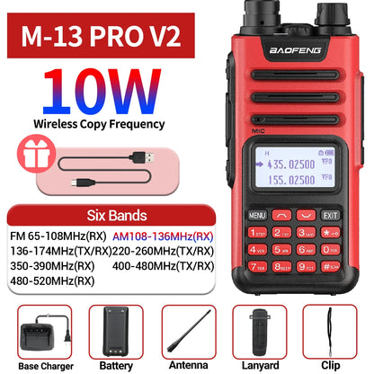 Baofeng M-13 Pro V2 Air Band Walkie Talkie Long Range Wireless Copy Frequency Multi Band NOAA Type-C AM Two Way Radio