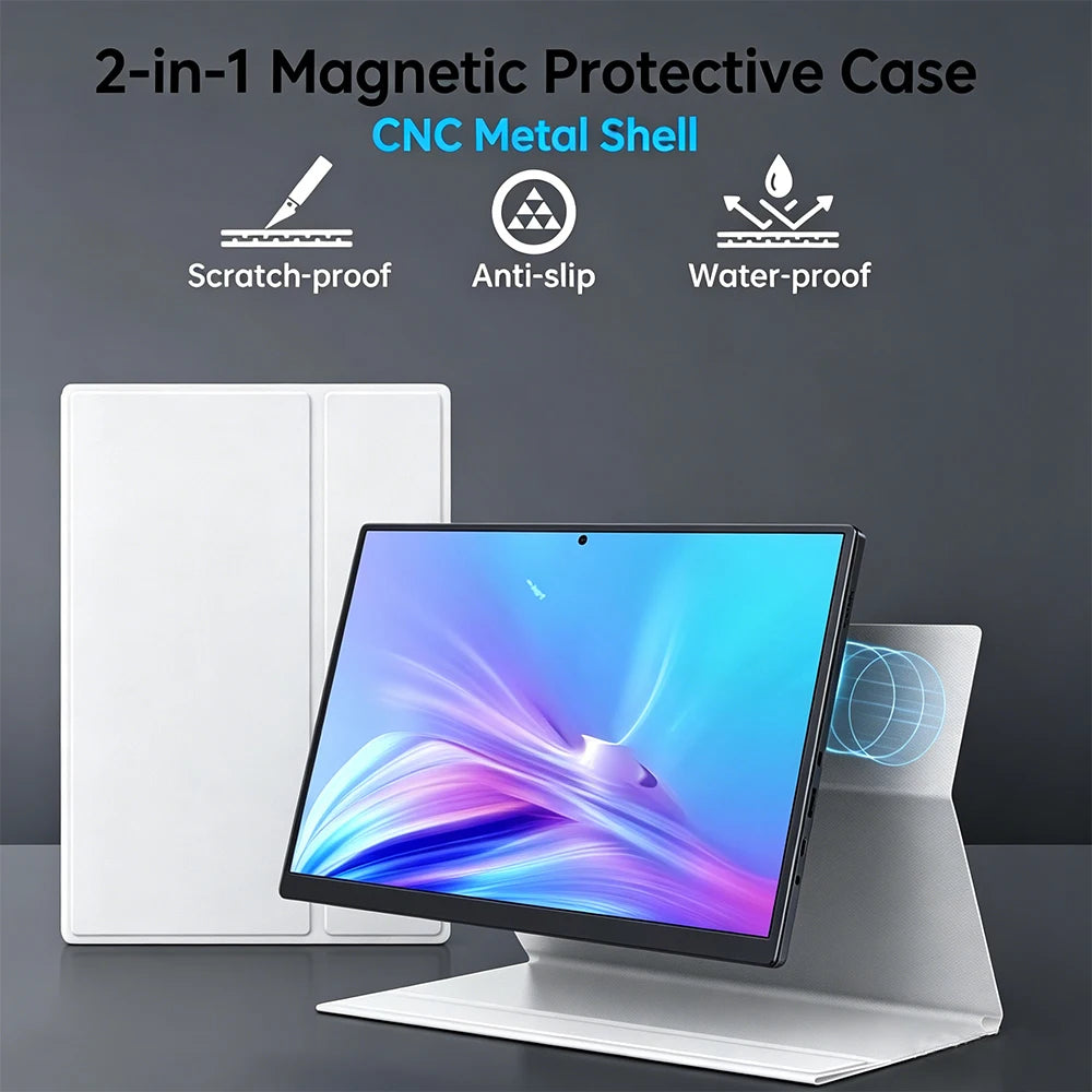 10.5'' FHD Portable Monitor Touch Screen External Monitor with Leather Case for Laptop Macbook Smart Phone Xbox gaming