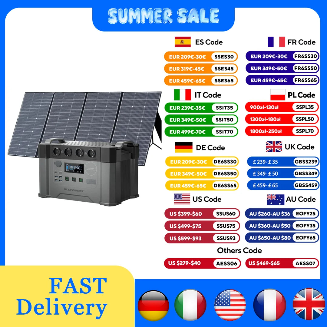 ALLPOWERS Solar Generator S2000 Pro with 400W Solar Panel, 4 x 2400W AC Outlets, 2400W Portable Power Station for Home Backup RV