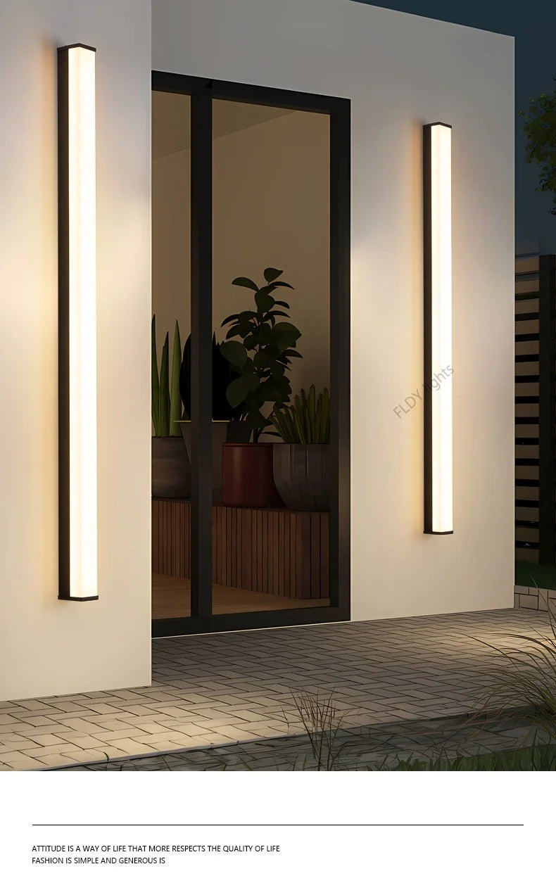 Modern Waterproof Outdoor Long Strip LED Wall Light IP65 Wrought Iron Wall Light Garden Porch Wall Light 110V 220V Lighting