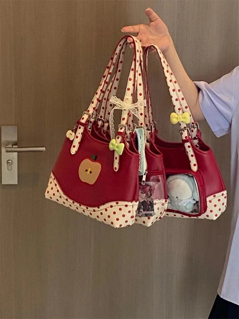 Sweet Transparent Ita Bags for Woman Dot Print Apple Shoulder Bag Underarm Bolso Beautiful Sac Femme Practical Bolsos De Mujer