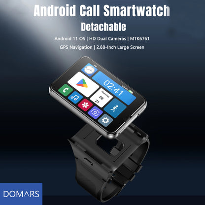 Domars Smart Watch Android 11 2.88" Screen 2MP/8MP Dual Camera 4GB RAM 64GB ROM 2300mAh Men Smartwatch Women Clock