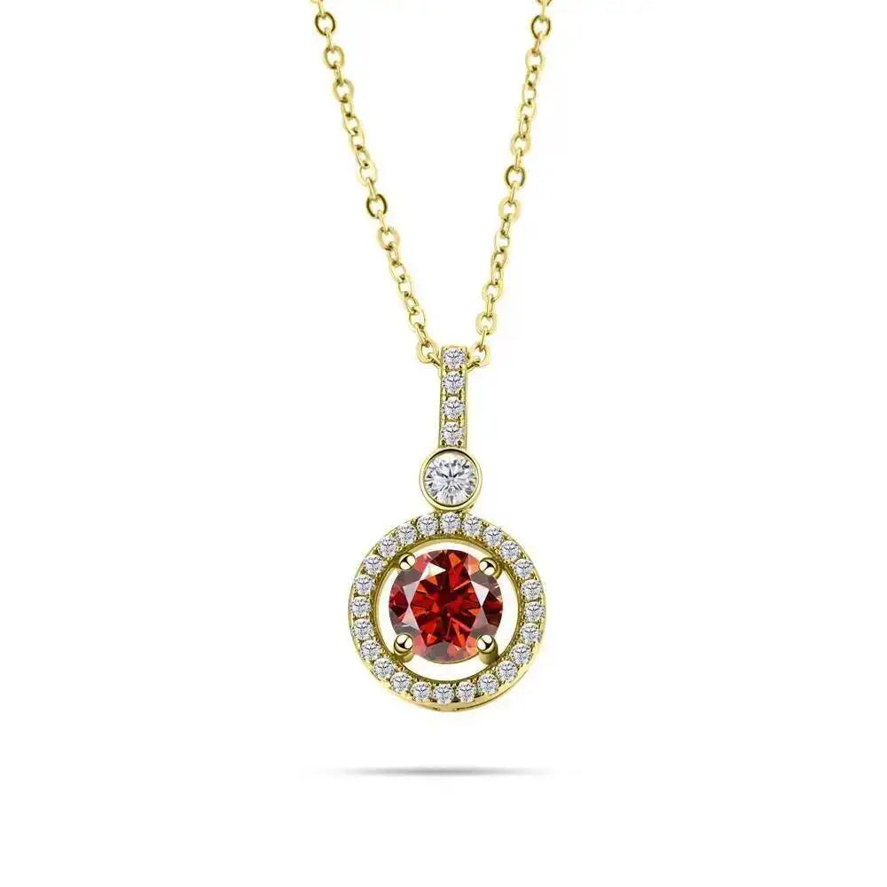 925 Sterling Silver Double Circle Halo Two Stone Drop Pendant Necklace Round Cut D VVS1 Multi Color Moissanite Fine Jewelry