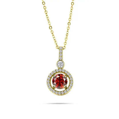 925 Sterling Silver Double Circle Halo Two Stone Drop Pendant Necklace Round Cut D VVS1 Multi Color Moissanite Fine Jewelry