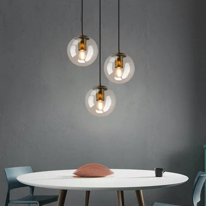 Modern Simple Glass Chandelier Bar Counter Restaurant Gold Hanging Lights Silver Metal Amber Ashtray Ball Glass Suspension Lamp