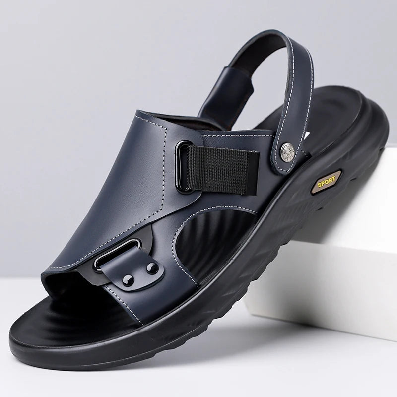 2026New Summer Mens Summer Outdoor Sandals 2-in-1 Beach Walking Shoe Genuine Leather Business Driving Shoe Flat Designer Sandals
