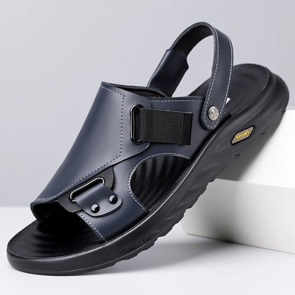 2026New Summer Mens Summer Outdoor Sandals 2-in-1 Beach Walking Shoe Genuine Leather Business Driving Shoe Flat Designer Sandals