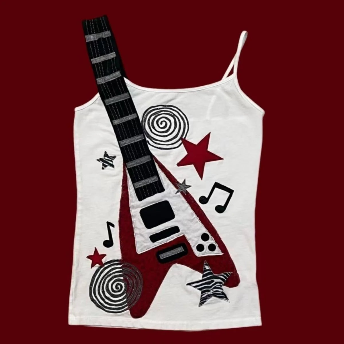 Women's Y2K Punk Sling Vest Retro Electric Guitar Star Print Sleeveless Camisole Indie Rock Street Casual Tank Top