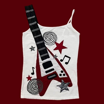 Women's Y2K Punk Sling Vest Retro Electric Guitar Star Print Sleeveless Camisole Indie Rock Street Casual Tank Top