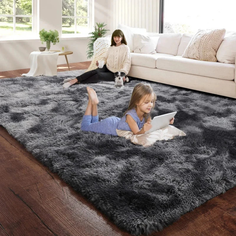 VIKAMA Black Fluffy Shaggy Rug Ultra Soft Plush Non-Slip Washable Carpet for Bedroom, Living Room, Cozy Home Decor