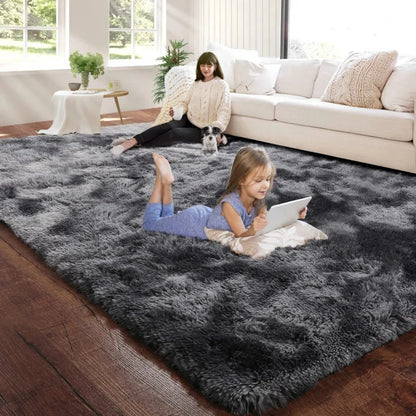 VIKAMA Black Fluffy Shaggy Rug Ultra Soft Plush Non-Slip Washable Carpet for Bedroom, Living Room, Cozy Home Decor