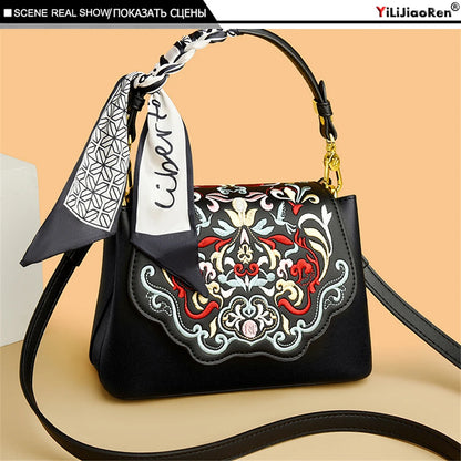Fashion Embroidery Shoulder Bag Women Designer High Quality Leather Handbag Purse Ladies Small Crossbody Messenger Bag Female